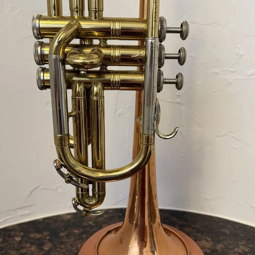 Vintage Repurposed CG Conn Brass Trumpet Table Lamp Shooting Star